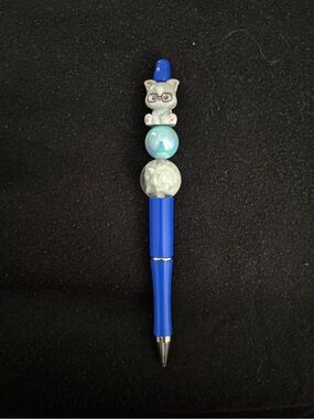 Blue Beaded Dog Top Ballpoint Pen